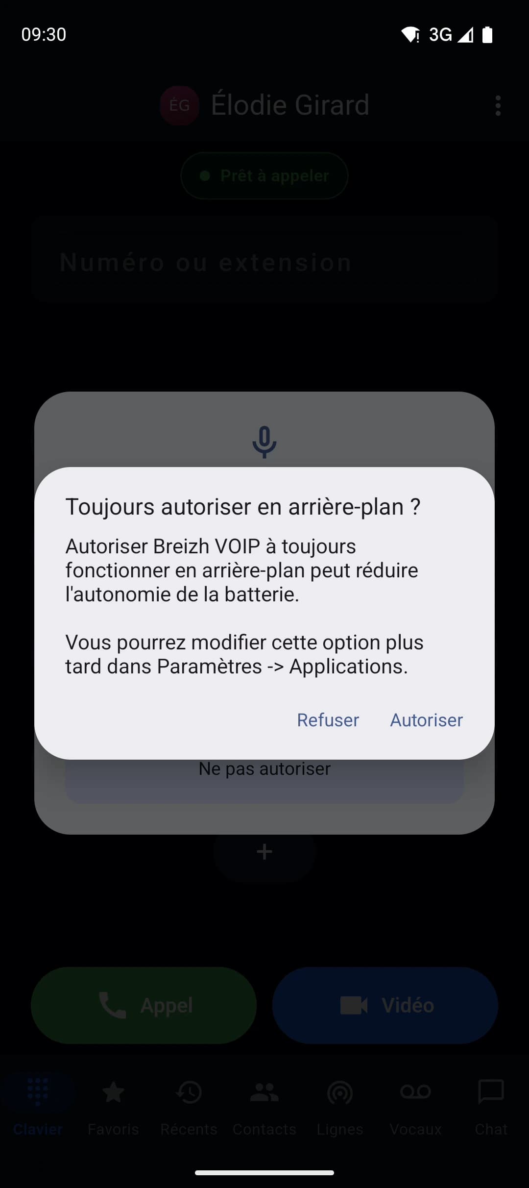 La demande d'exemption d'économie de batterie, au premier lancement : répondez Autoriser.