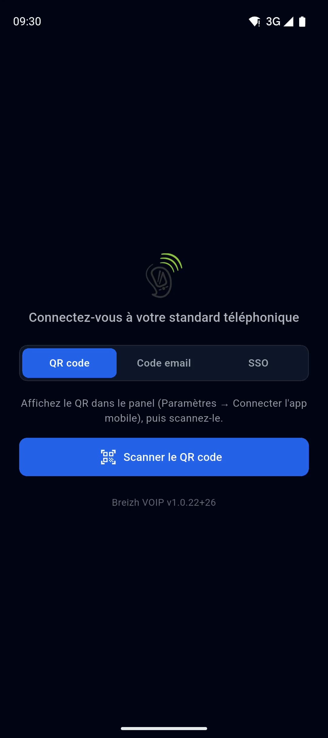 Le premier lancement : QR code, code par e-mail ou authentification d'entreprise.