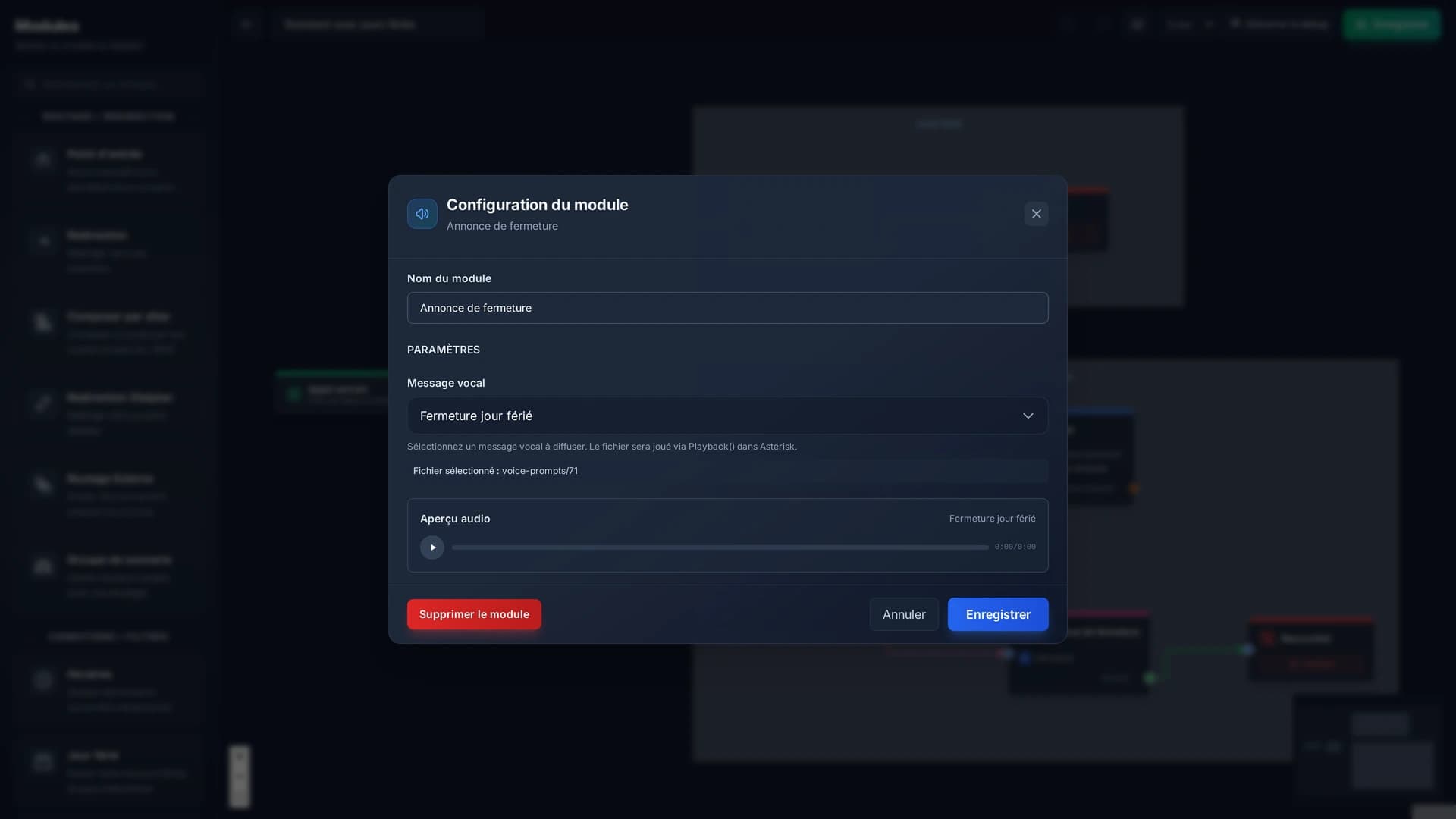 Le module Message ne demande qu'un fichier, avec un lecteur pour vérifier ce qu'entendra l'appelant.