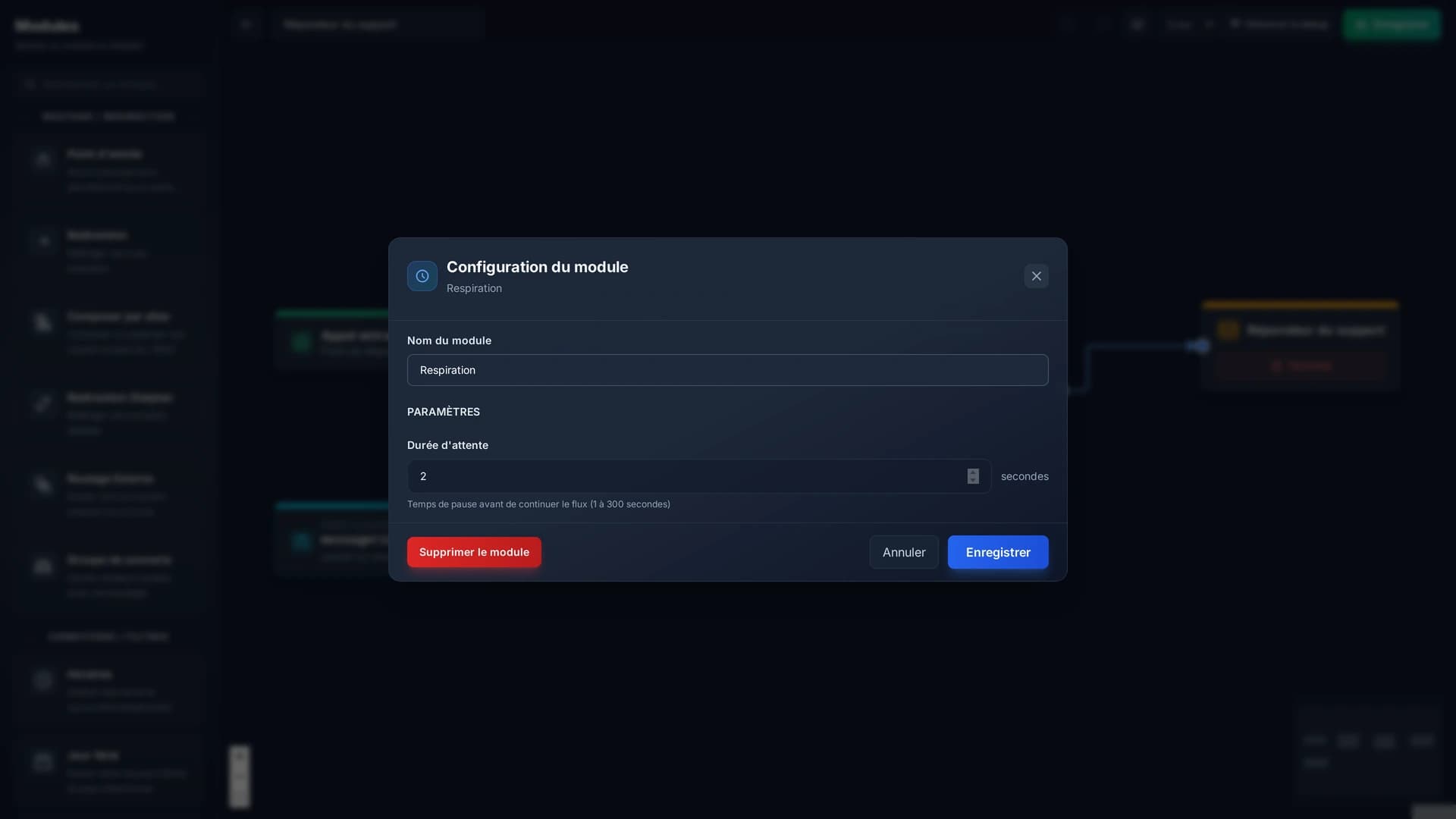 Deux secondes entre l'annonce du support et le bip du répondeur.