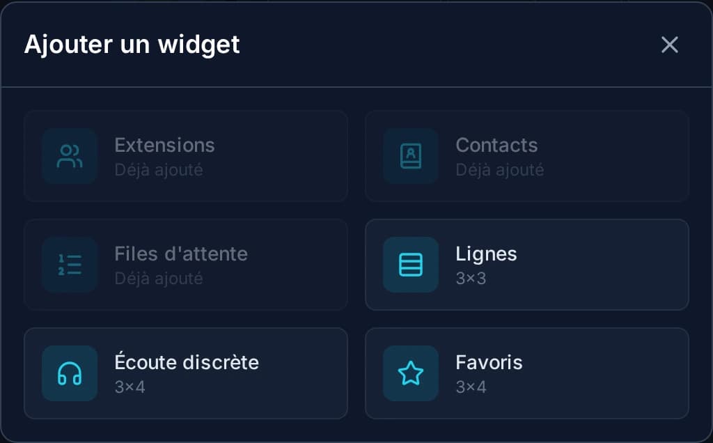 Les blocs déjà posés sont grisés, les autres annoncent la taille qu'ils prendront.